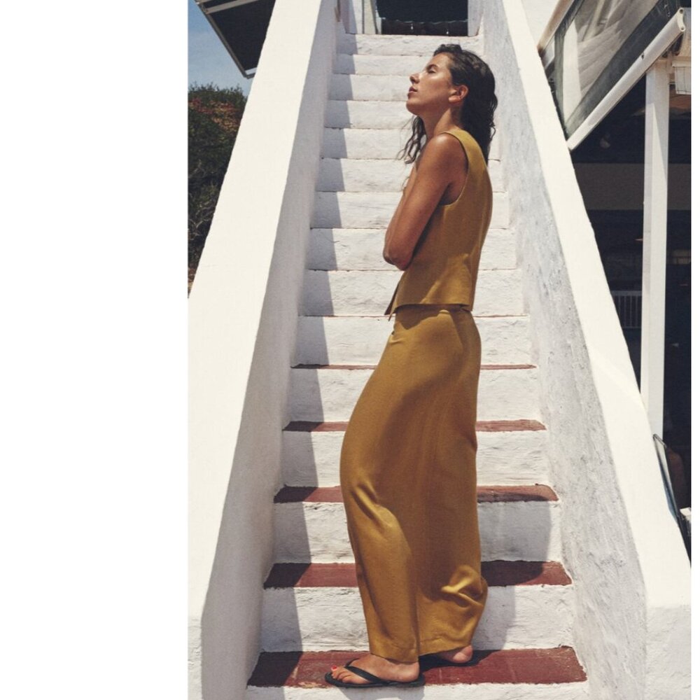 ZARA LINEN TOFFEE TAUPE MAXI SKIRT - Picture 7 of 13